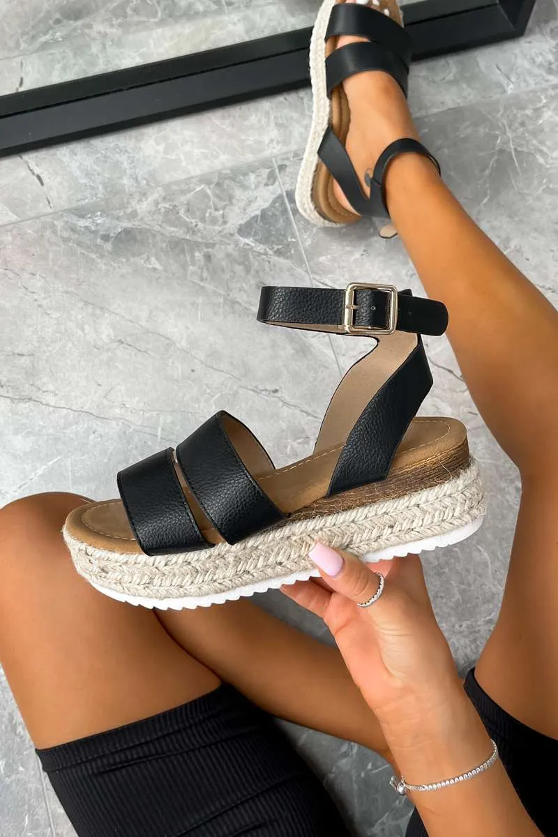 ATHENS Chunky Espadrille Buckle Sandals - Black