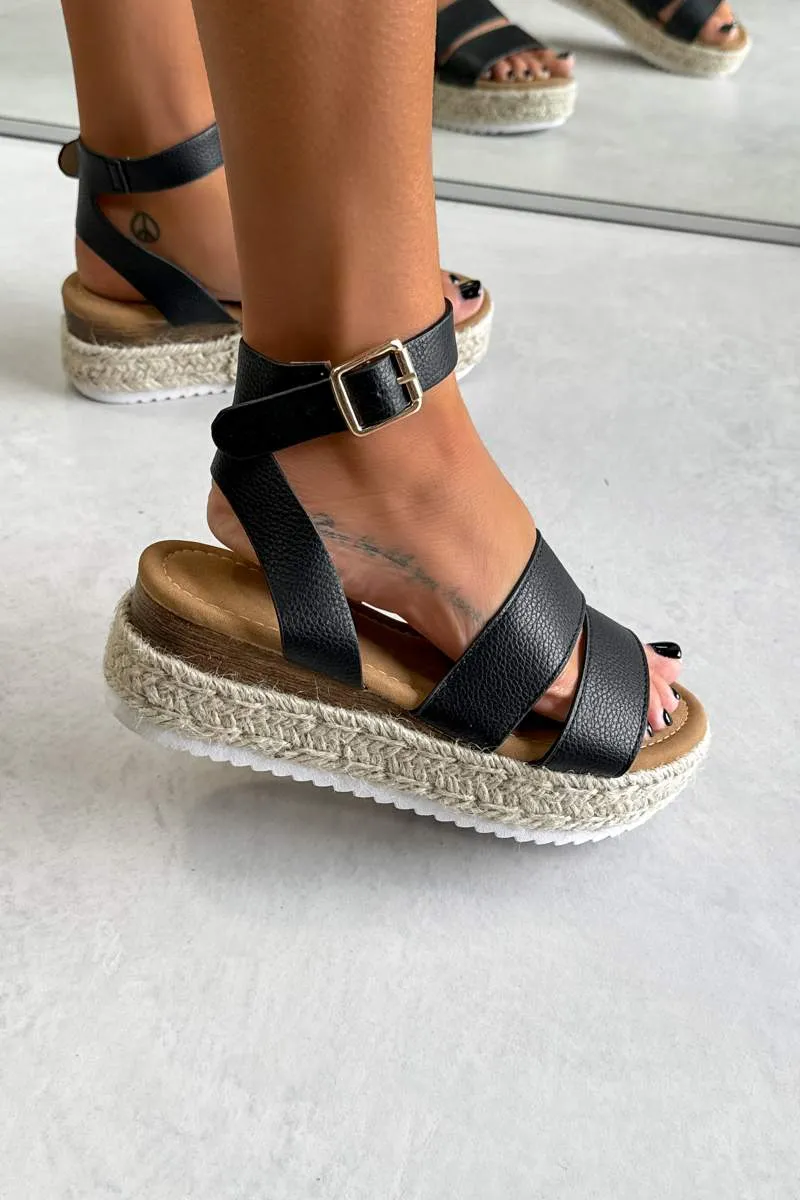 ATHENS Chunky Espadrille Buckle Sandals - Black