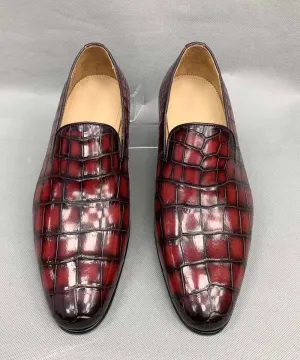 Crocodile Shoes Vintage Men's Genuine Crocodile Skin Leather Slip On Loafers Driving Fashion Luxury Business Driving Shoes