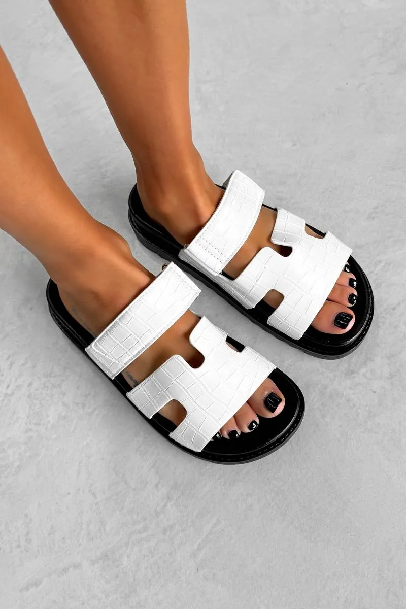INDIE Gladiator Strap Slider Sandals - White Croc