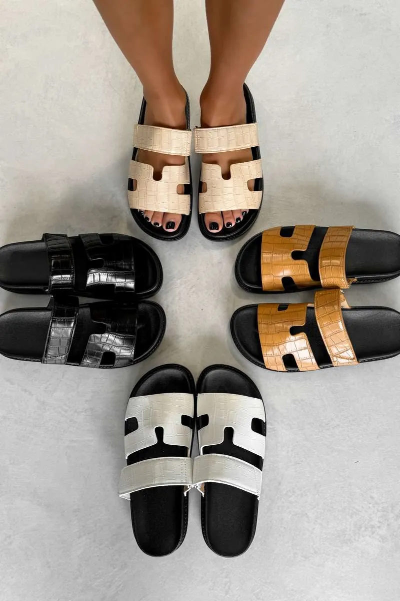 INDIE Gladiator Strap Slider Sandals - White Croc