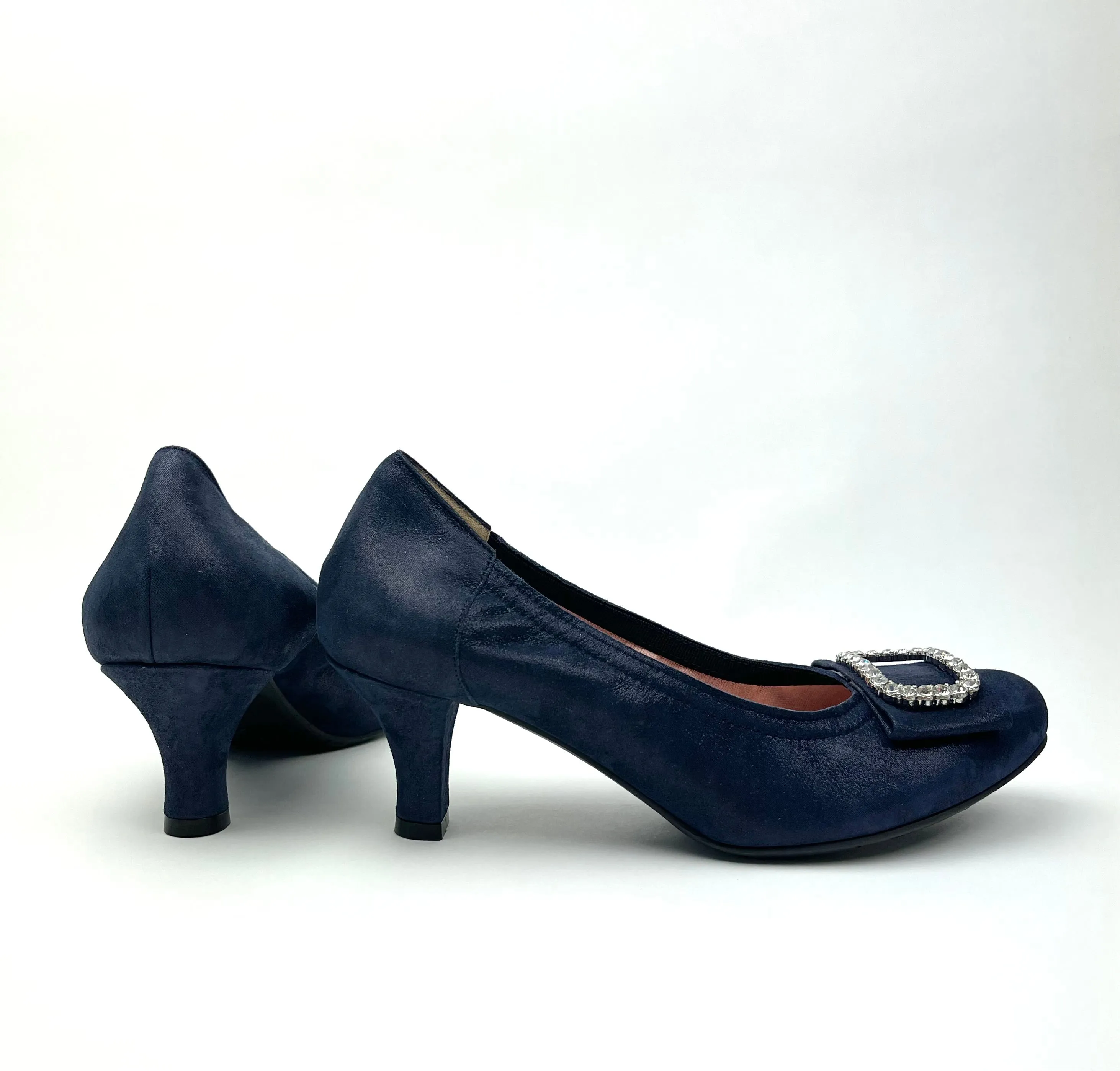 Le Babe - 3037S3 Navy Diamonte Kitten Heel Court*