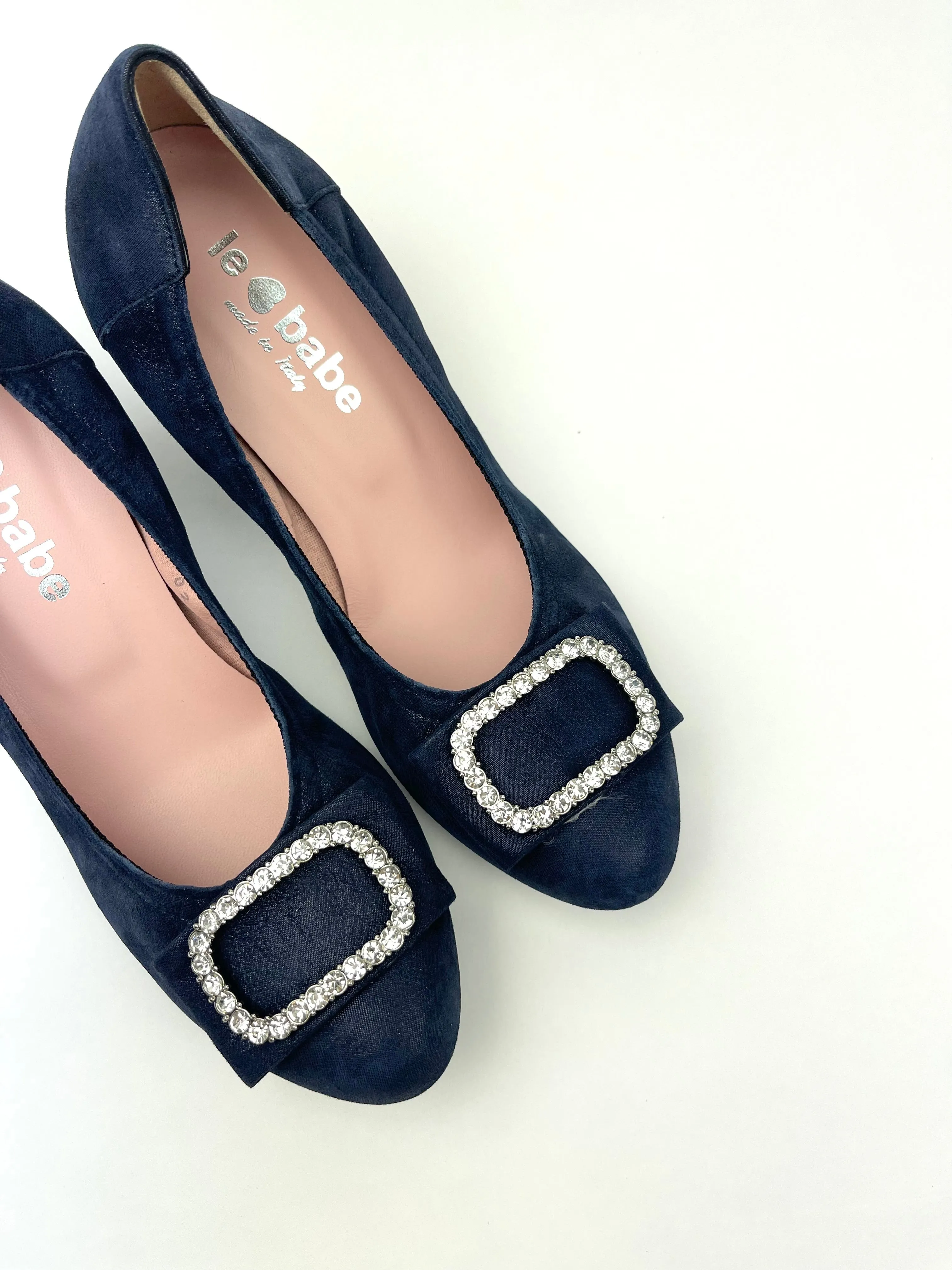 Le Babe - 3037S3 Navy Diamonte Kitten Heel Court*