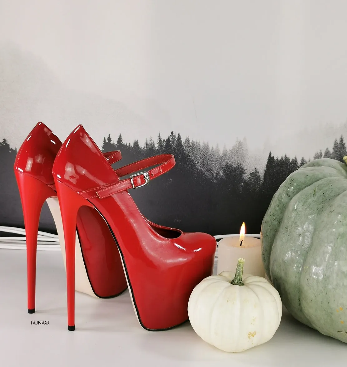 Mary Jane Red Gloss Pencil High Heels