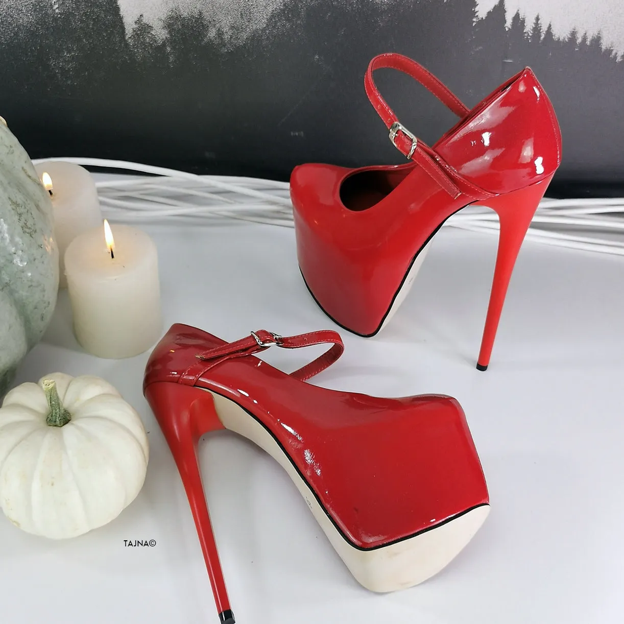 Mary Jane Red Gloss Pencil High Heels