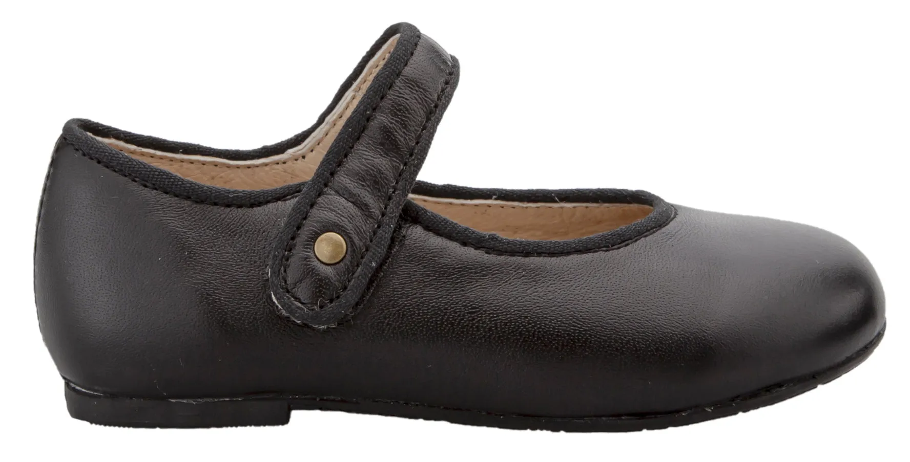 Old Soles Girl's 803 Lady Jane Nero Leather Hook and Loop Decorative Button Mary Jane Flat Shoe