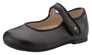 Old Soles Girl's 803 Lady Jane Nero Leather Hook and Loop Decorative Button Mary Jane Flat Shoe