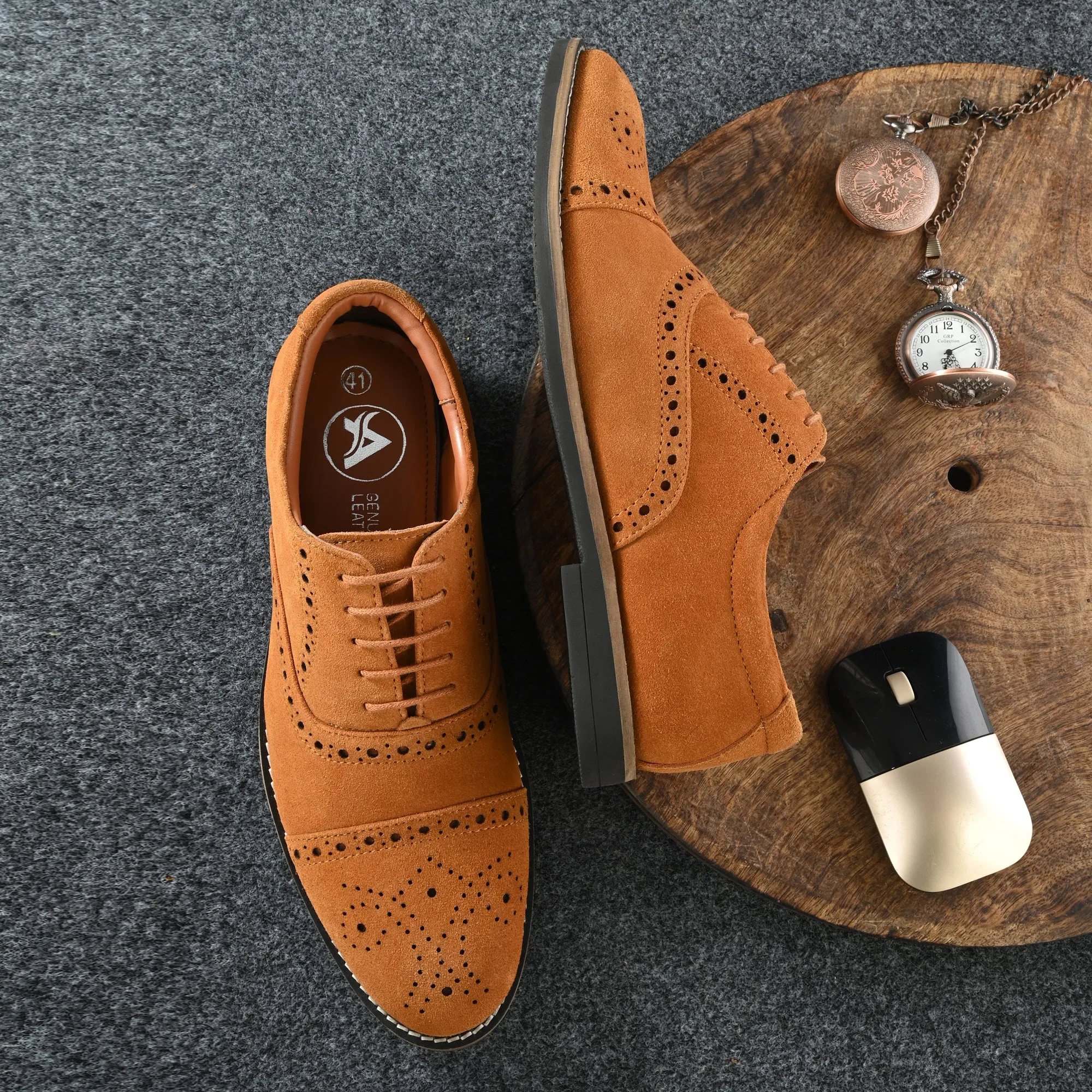 Peerless Suede Leather Brogue Derby Lace Ups