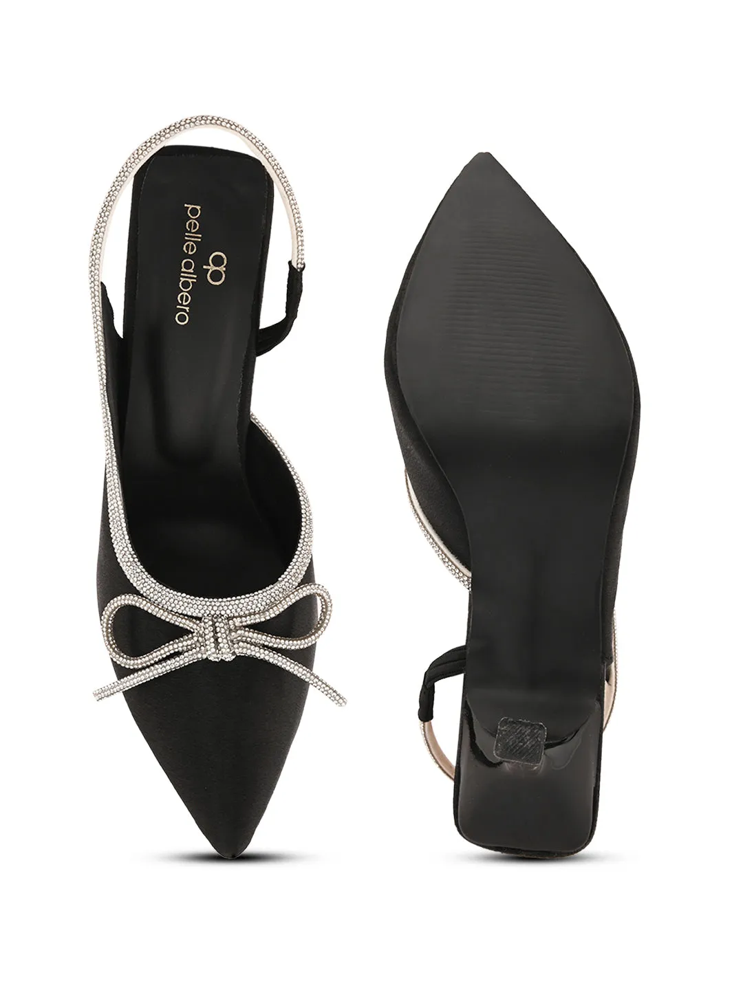 Pelle Albero Women Black Fancy Kitten Heels Sandals