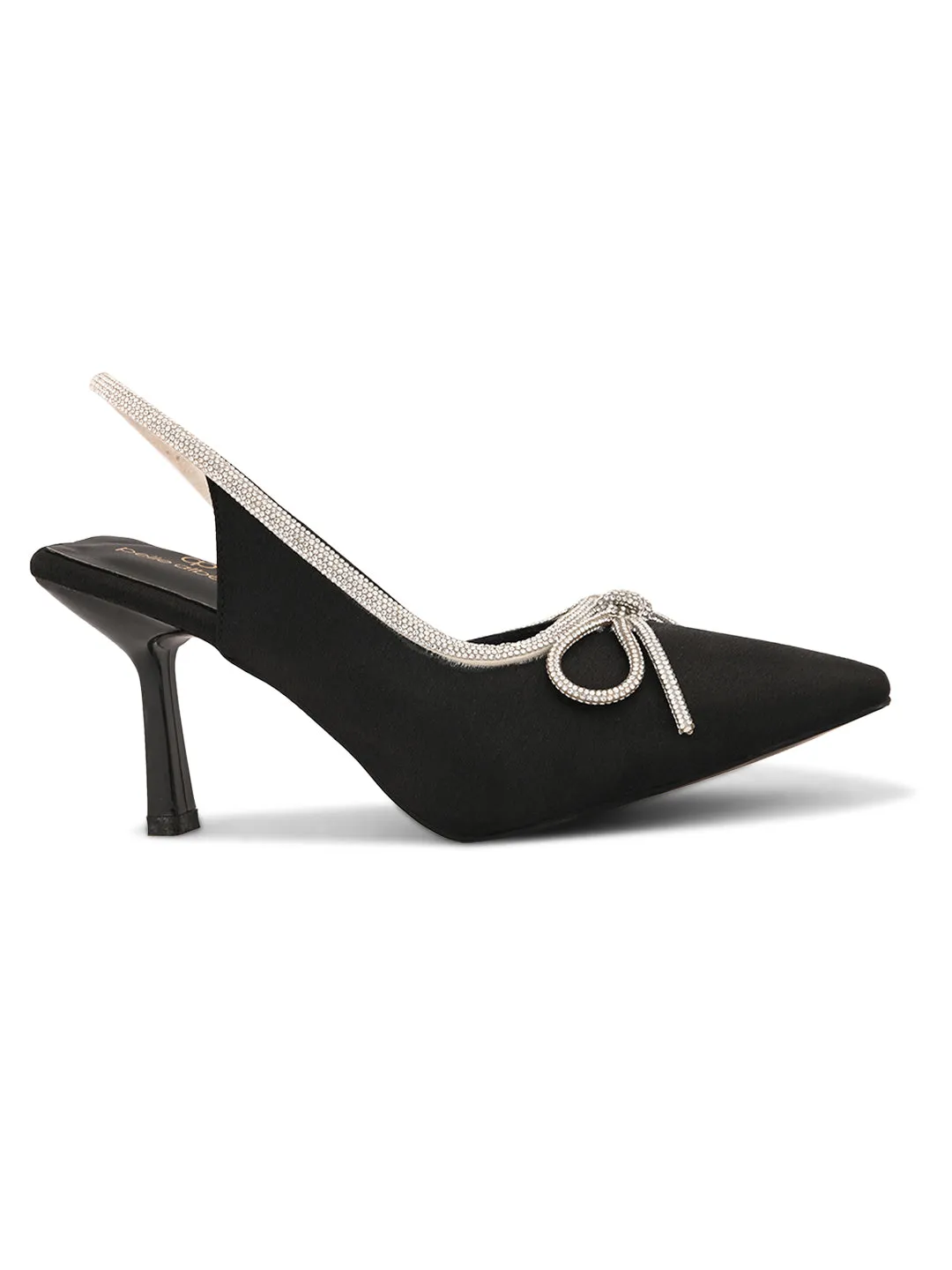 Pelle Albero Women Black Fancy Kitten Heels Sandals