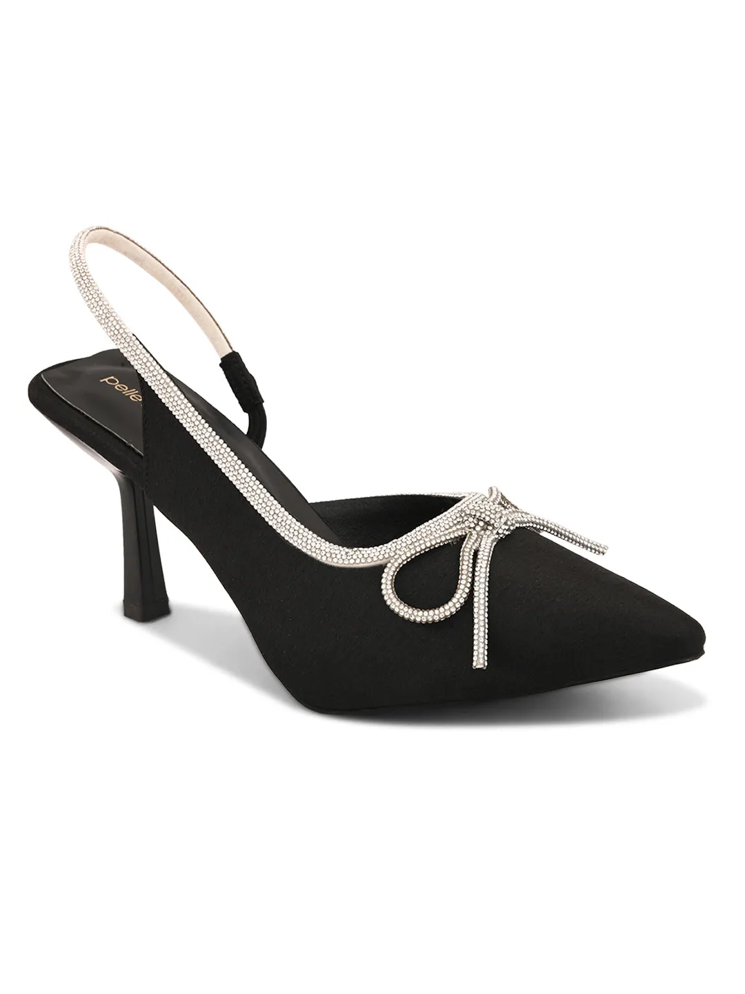 Pelle Albero Women Black Fancy Kitten Heels Sandals