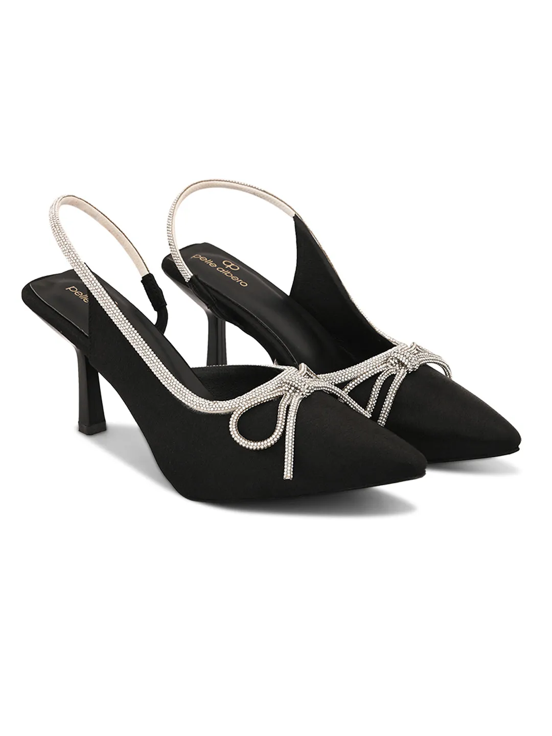 Pelle Albero Women Black Fancy Kitten Heels Sandals
