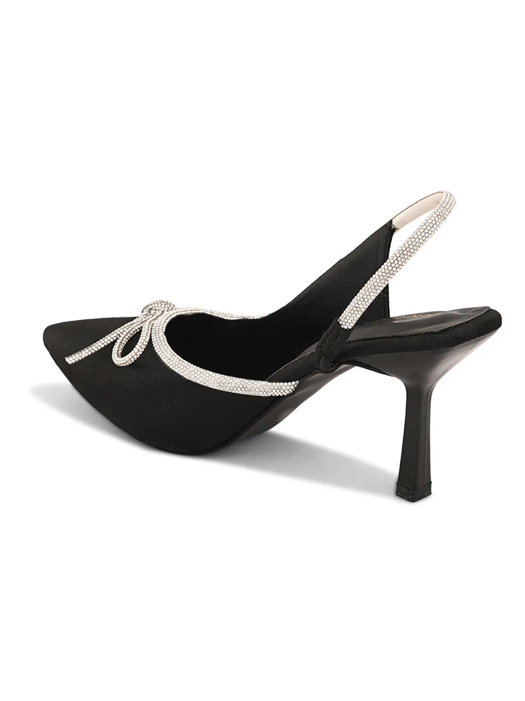 Pelle Albero Women Black Fancy Kitten Heels Sandals