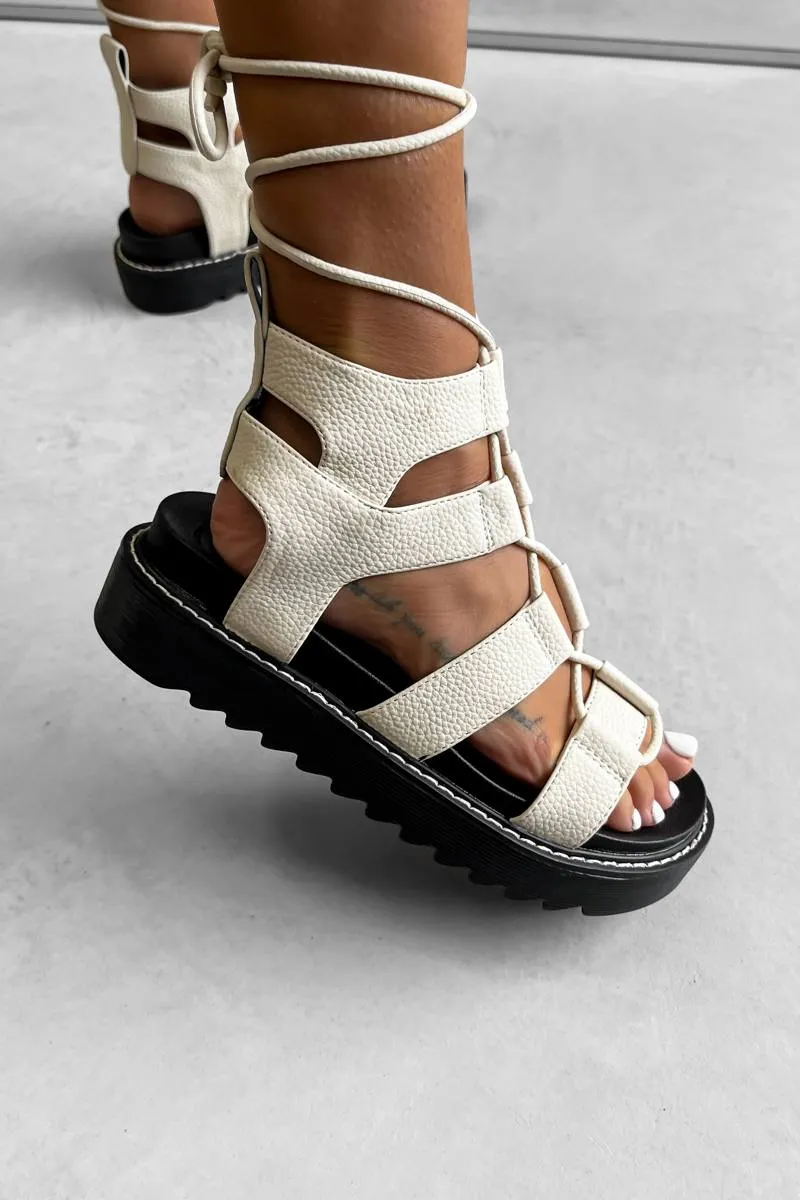 REGULATE Chunky Tie Up Gladiator Sandals - Beige