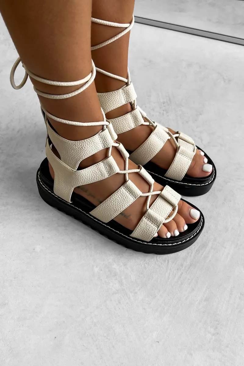 REGULATE Chunky Tie Up Gladiator Sandals - Beige
