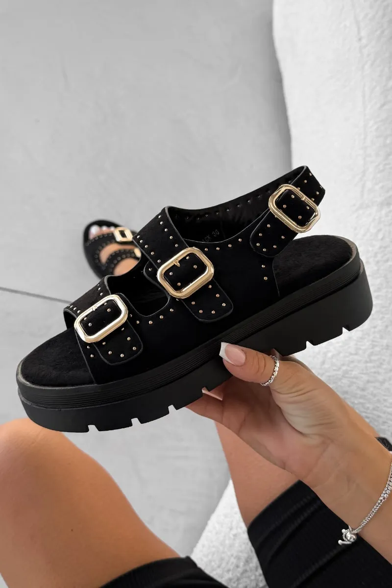 SHEREE Chunky Studded Buckle Sandals - Black